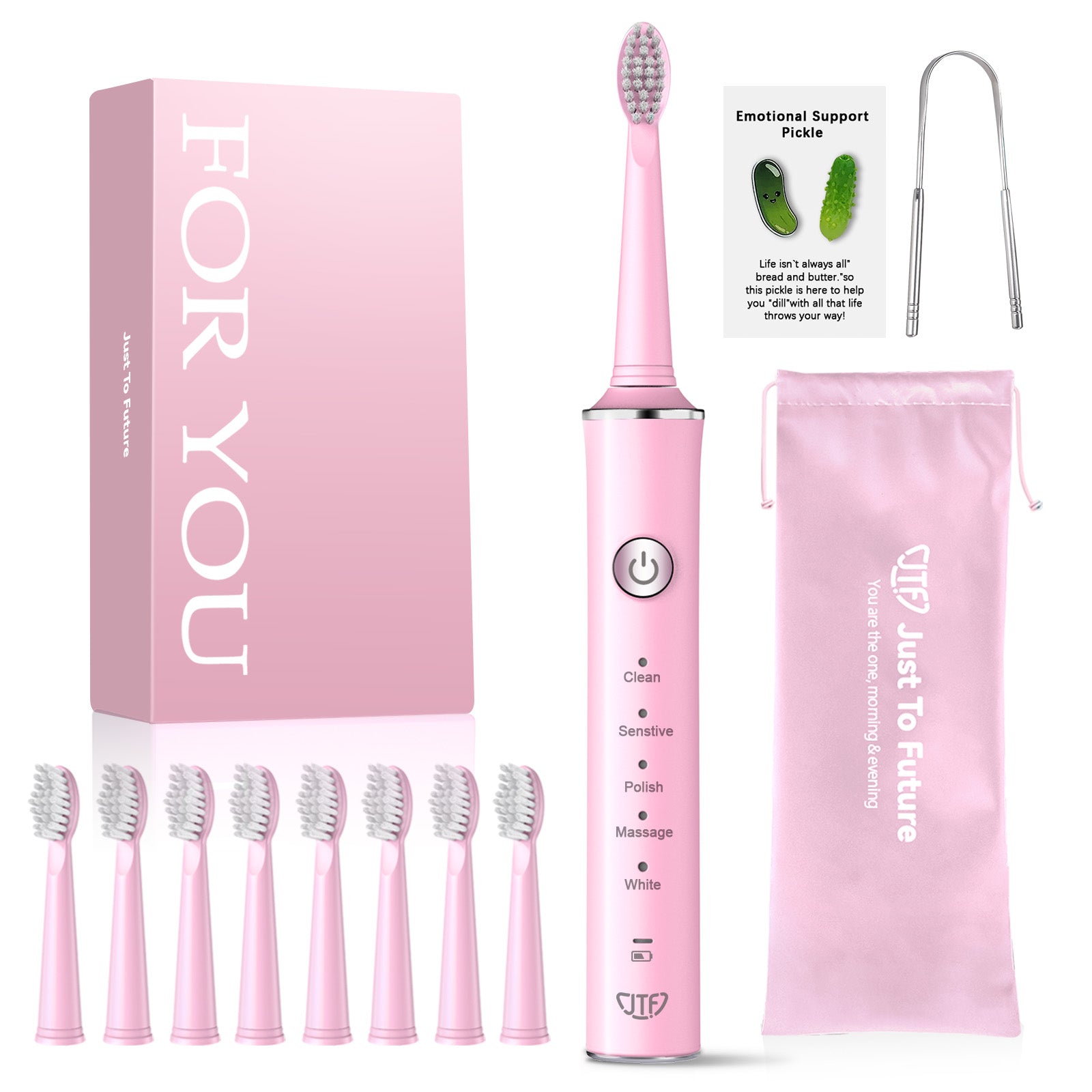 JTF Sonic Electric Toothbrush for Adults with Tongue Scraper, 5 Modes
