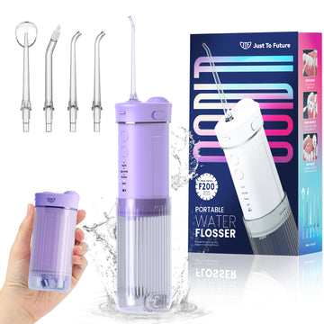 JTF Mini Cordless Water Flosser for Teeth with 5 Jet Tips and Travel Bag, 3+DIY Modes 230ML Telescopic Tank Portable Rechargeable Water Pick Dental Oral Irrigator, Purple