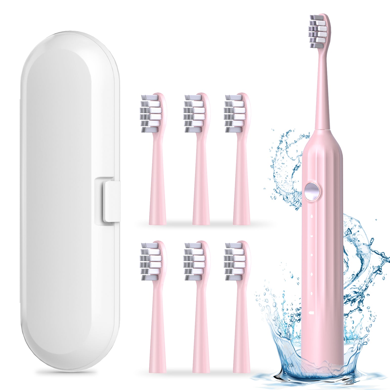 JTF P110 Sonic Electric Toothbrush for Adults with Travel Case, 5 Modes and 6 Brush Heads, One 4 Hours Fast Charge for 90 Days Use, Pink