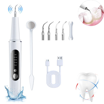 AlphaGeek Plaque Remover for Teeth, Electric Ultrasonic Tooth Cleaner Tartar Remover for Teeth with LED Light, with 4 Replaceable Heads and 5 Adjustable Modes