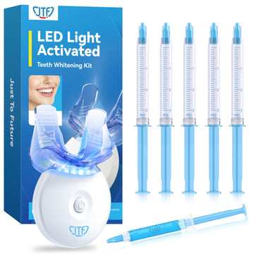 JTF Teeth Whitening Kit with LED Light, 10 Minute Enamel Safe Whitening, 35% Carbamide Peroxide Gel and Remineralizing Gel for Coffee, Smoking, Wine Stains