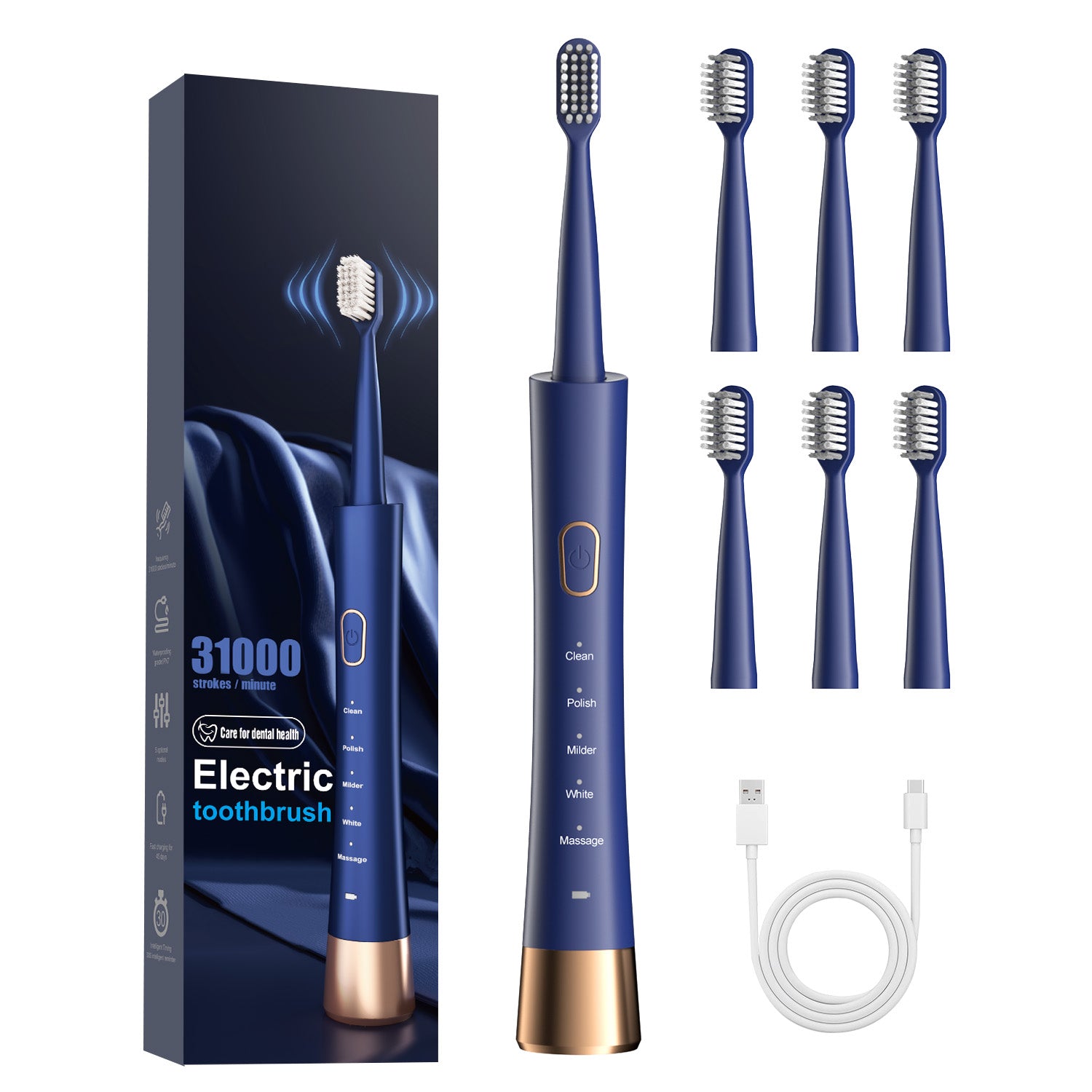 JTF Orthodontic Electric Toothbrush for Braces, 6 Brush Heads, V-Shaped Soft Bristles Deep Clean Brackets, IPX7 Waterproof, 5 Modes Rechargeable Sonic Power Toothbrush for Teens, Adults, Kids