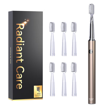 JTF Sonic Electric Toothbrush for Adults with 6 Brush Heads, Tongue Scraper - 3 Modes Rechargeable Power Toothbrush for Family and Friends/For Home School Trips, Gold