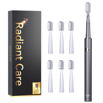 JTF Sonic Electric Toothbrush for Adults with 6 Brush Heads, Tongue Scraper - 3 Modes Rechargeable Power Toothbrush for Family and Friends/For Home School Trips, Grey