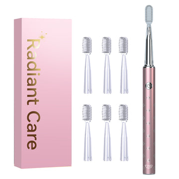 JTF Sonic Electric Toothbrush for Adults with 6 Brush Heads, Tongue Scraper - 3 Modes Rechargeable Power Toothbrush for Family and Friends/For Home School Trips, Pink