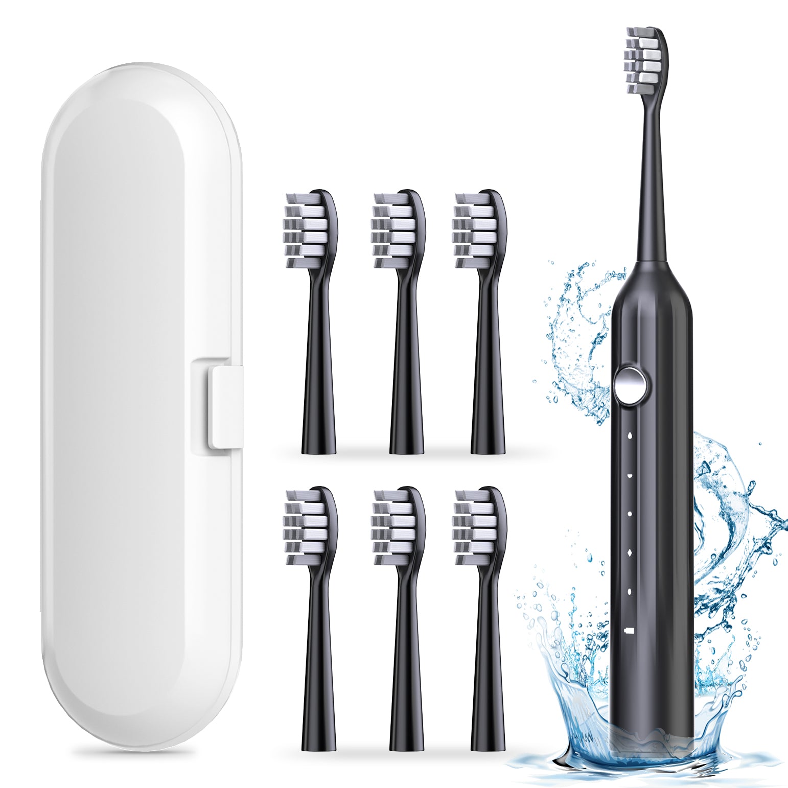 JTF Sonic Electric Toothbrush for Adults with Travel Case, 5 Modes and 6 Brush Heads, One 4 Hours Fast Charge for 90 Days Use, Black