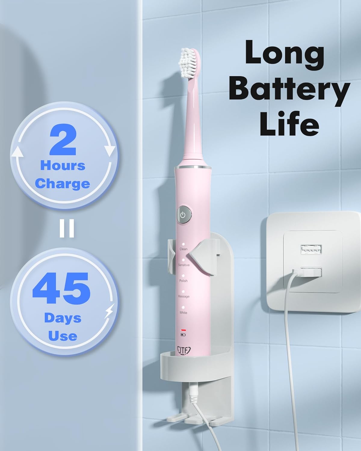 JTF Sonic Electric Toothbrush for Adults with Tongue Scraper, 5 Modes