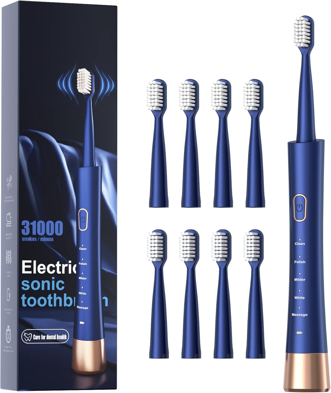 JTF Orthodontic Electric Toothbrush for Braces, 6 Brush Heads, V-Shaped Soft Bristles Deep Clean Brackets, IPX7 Waterproof, 5 Modes Rechargeable Sonic Power Toothbrush for Teens, Adults, Kids